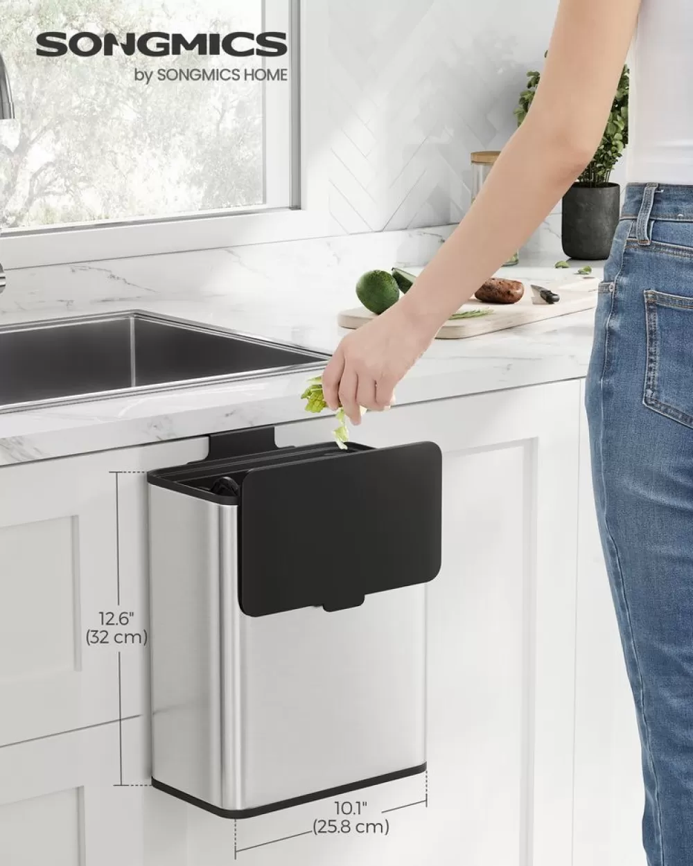 Clearance SONGMICS Mülleimer mit Deckel für Biomüll aus Metall