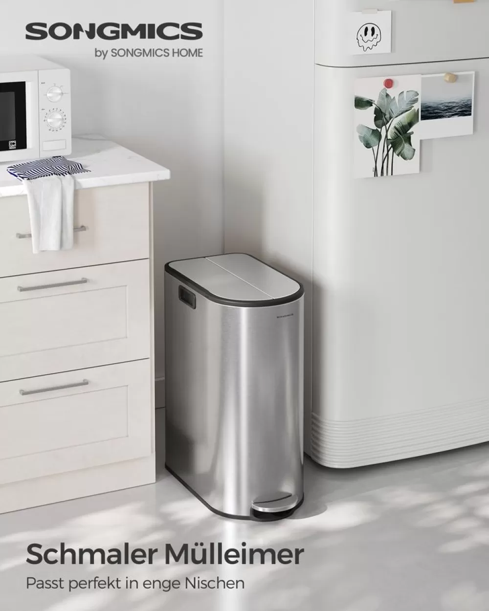 Flash Sale SONGMICS Mülltrennsystem mit 2 Fächern metallisches Silber