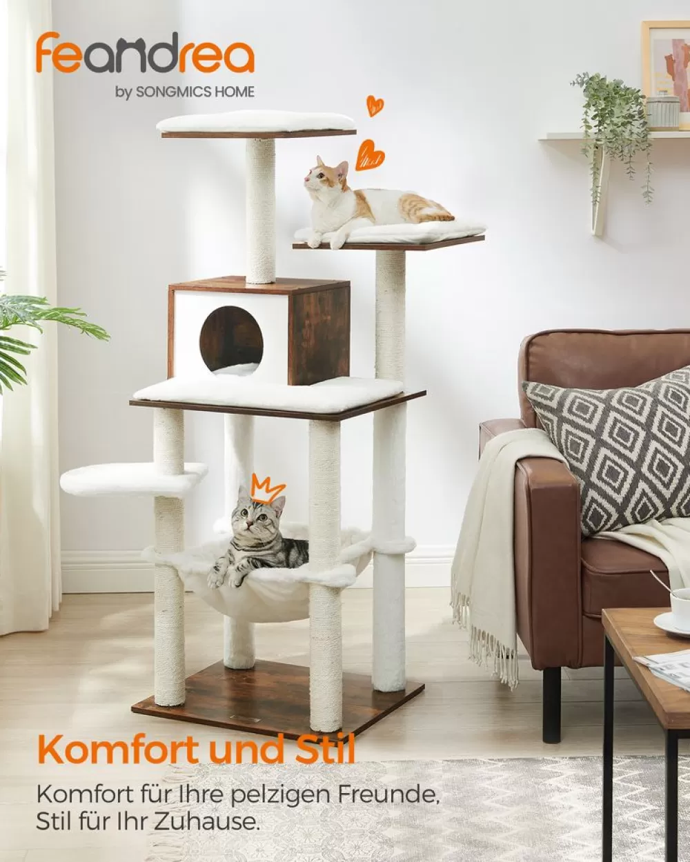 Fashion SONGMICS modern Katzenbaum vintagebraun