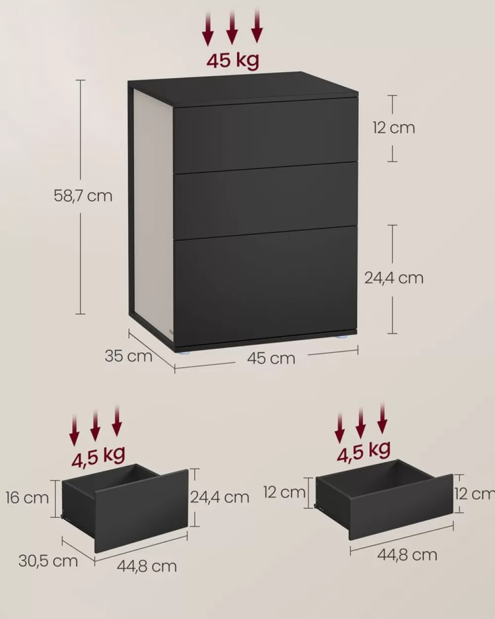 nachttisch_mit__schubladen_mattweicappuccinobeige_10.webp Hot SONGMICS Nachttisch mit 3 Schubladen mattweiß-cappuccinobeige