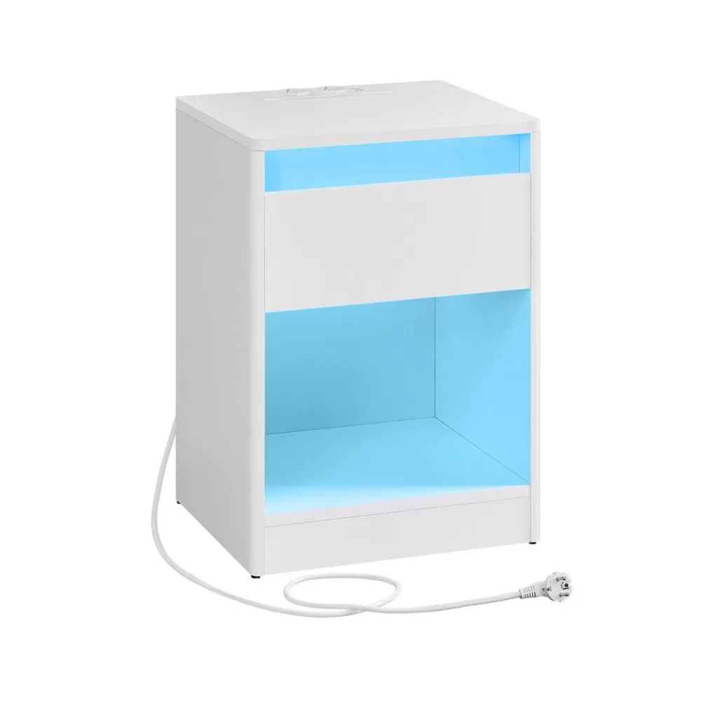 Outlet SONGMICS Nachttisch mit LED-Beleuchtung modern wolkenweiß
