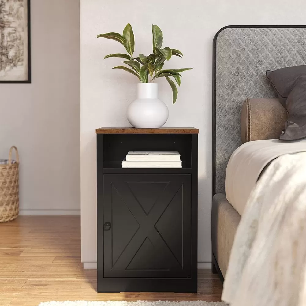 Cheap SONGMICS Nachttisch mit offenem Fach Vintagebraun-Schwarz