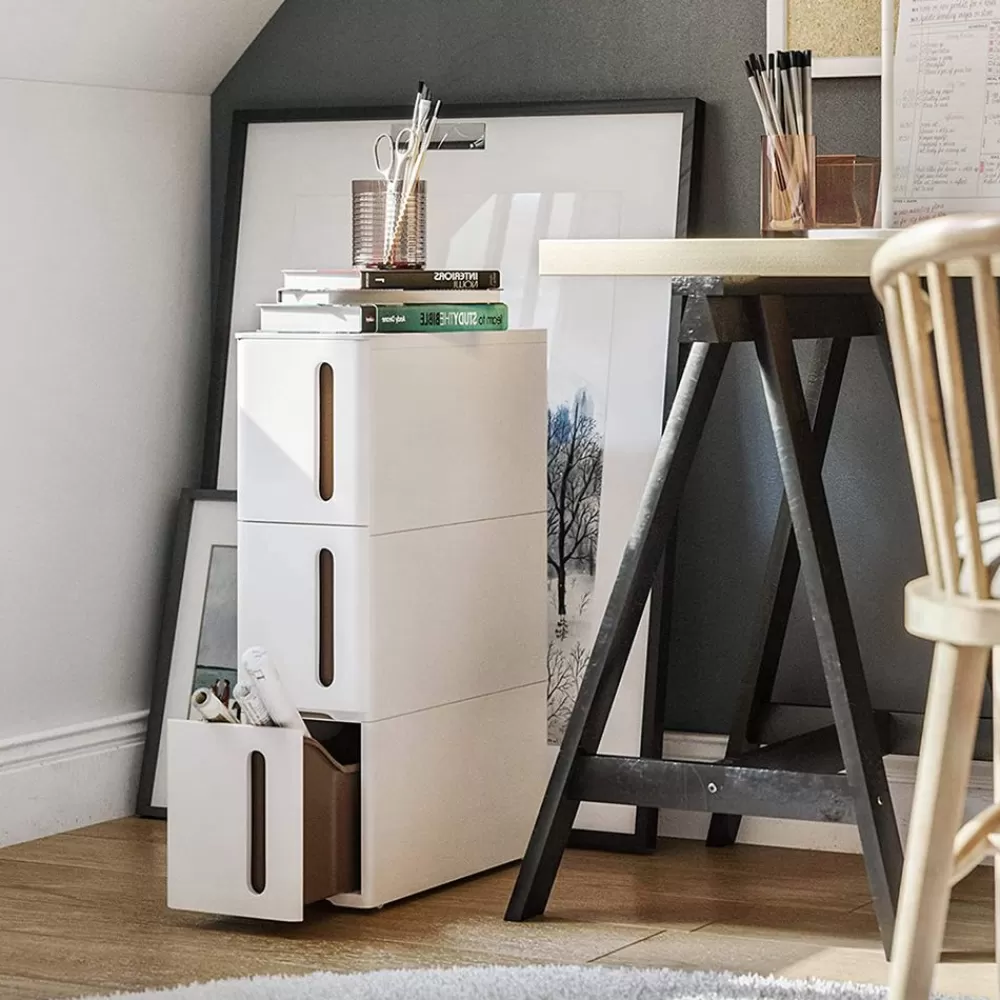 Clearance SONGMICS Nischenregal mit Rollen Weiß-Braun