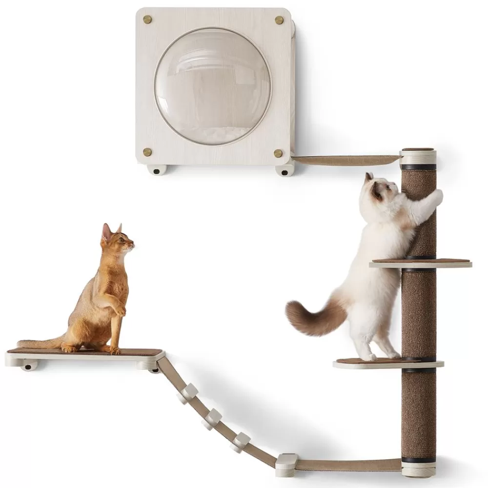 Best SONGMICS Oasis - Katzenmöbel Kletterwand 5er Set Haferflockenbraun-Kaffeebraun
