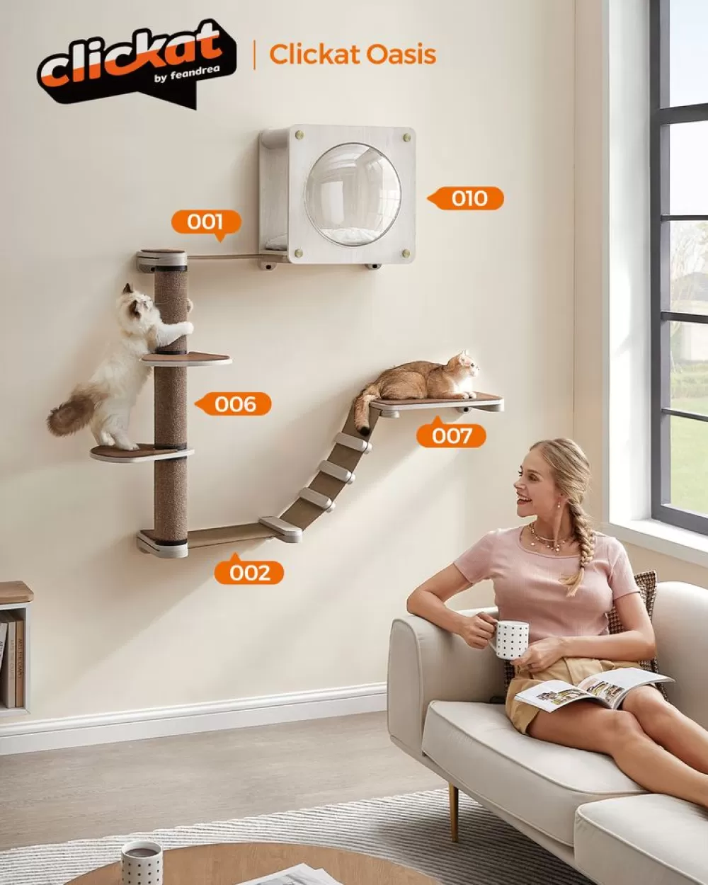 Best SONGMICS Oasis - Katzenmöbel Kletterwand 5er Set Haferflockenbraun-Kaffeebraun
