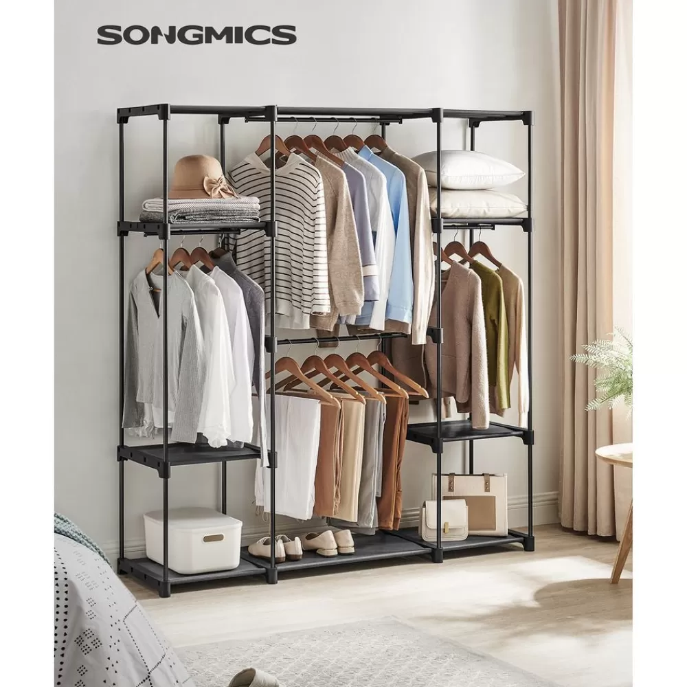 Clearance SONGMICS Offener Kleiderschrank mit 4 Hängefächern Schwarz