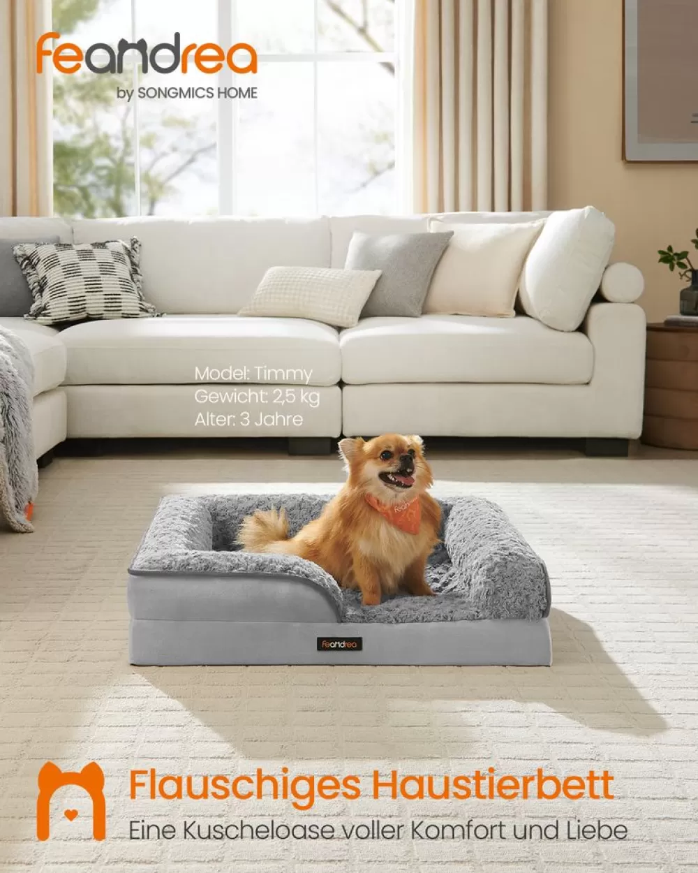 Fashion SONGMICS Orthopädisches Hundebett mit Plüsch-Bezug 71 x 58 x 16 cm
