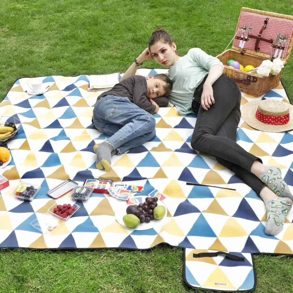Store SONGMICS Picknickdecke mit gelben und blauen Dreiecken Gelbe und blaue Dreiecke