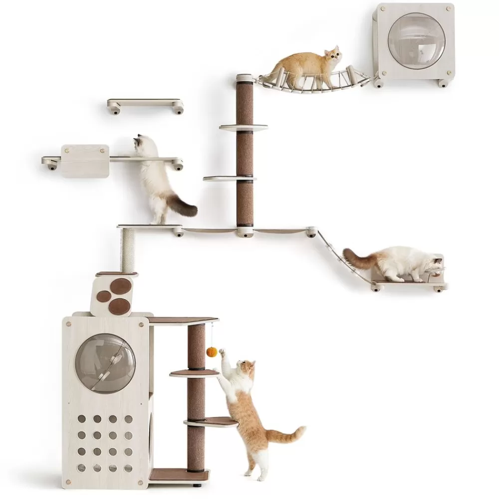 Sale SONGMICS Planet - Katzenmöbel Kletterwand 10er Set Haferflockenbraun-Kaffeebraun