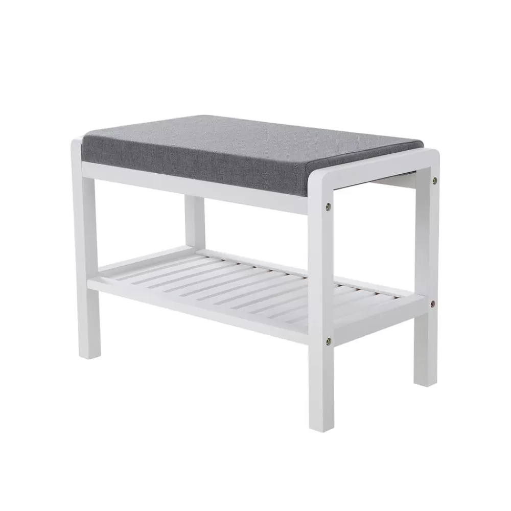 Shop SONGMICS Polster-Schuhbank Bambus Weiß-Grau