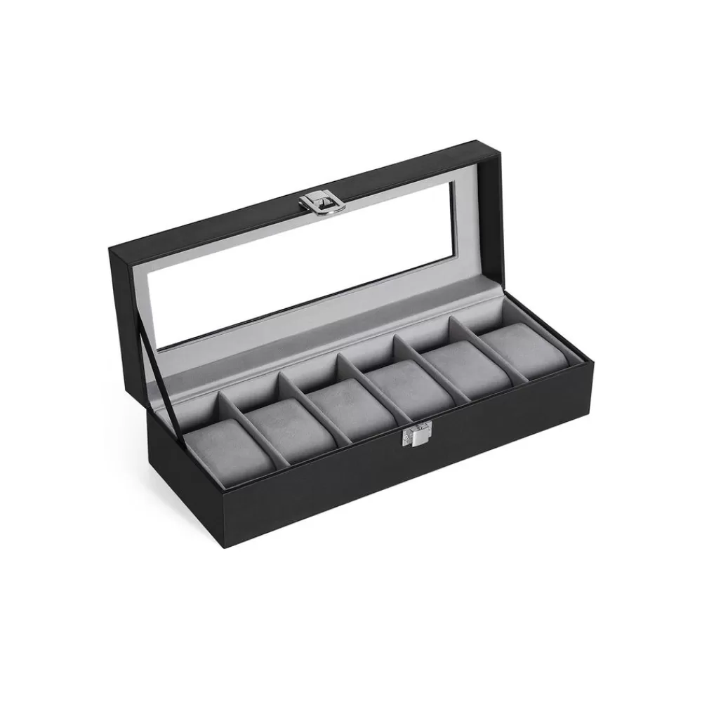 Hot SONGMICS Rechteckige Uhrenbox für 6 Uhren