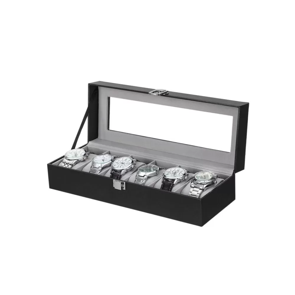 Hot SONGMICS Rechteckige Uhrenbox für 6 Uhren