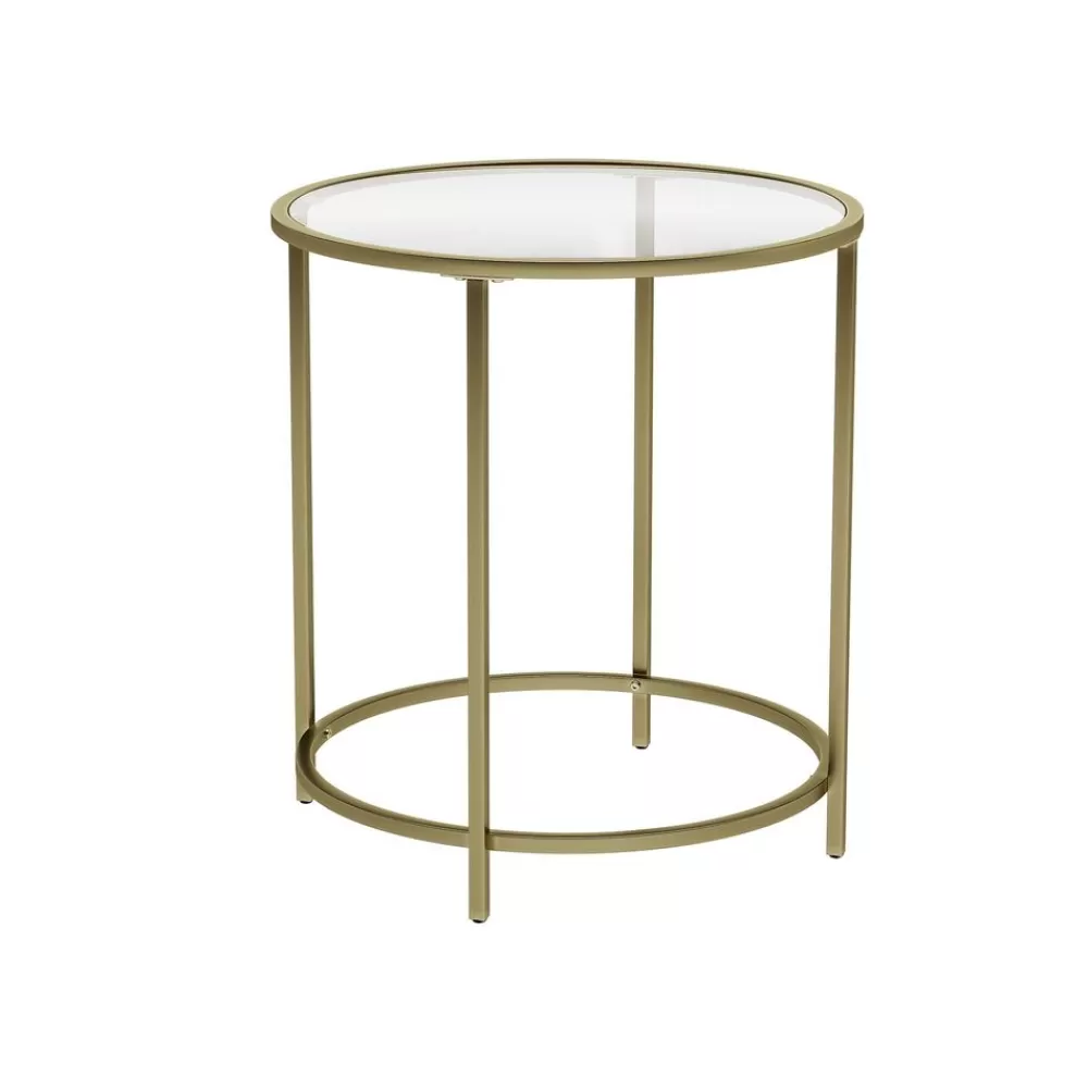 Fashion SONGMICS Runder Beistelltisch mit Glasoberfläche Gold