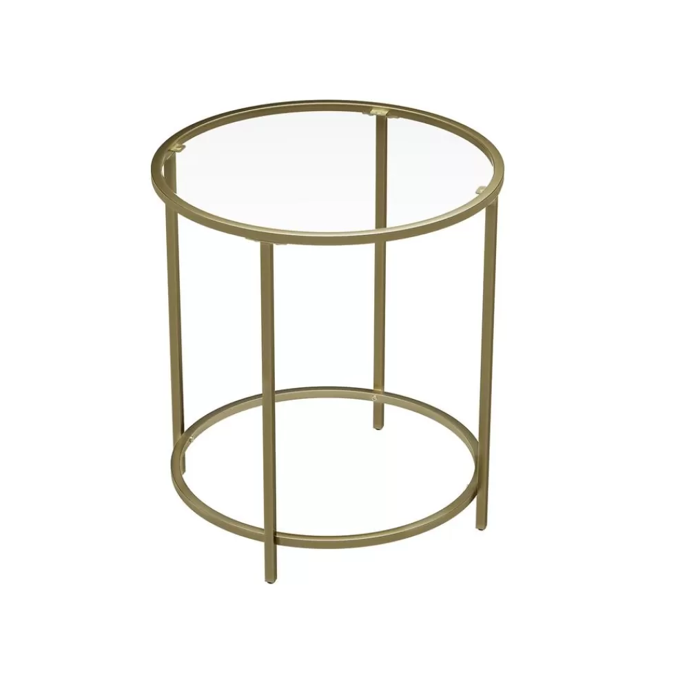 Fashion SONGMICS Runder Beistelltisch mit Glasoberfläche Gold