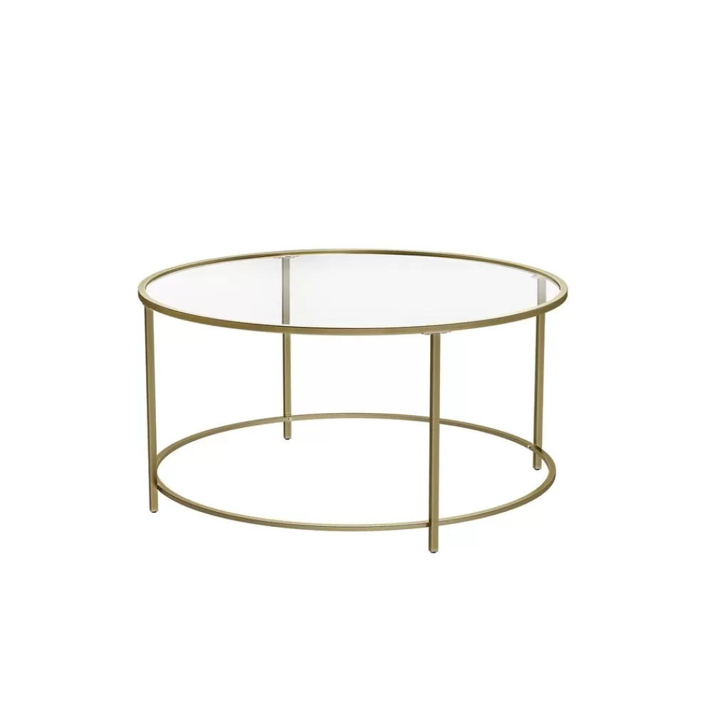 Cheap SONGMICS Runder Couchtisch mit Glasoberfläche