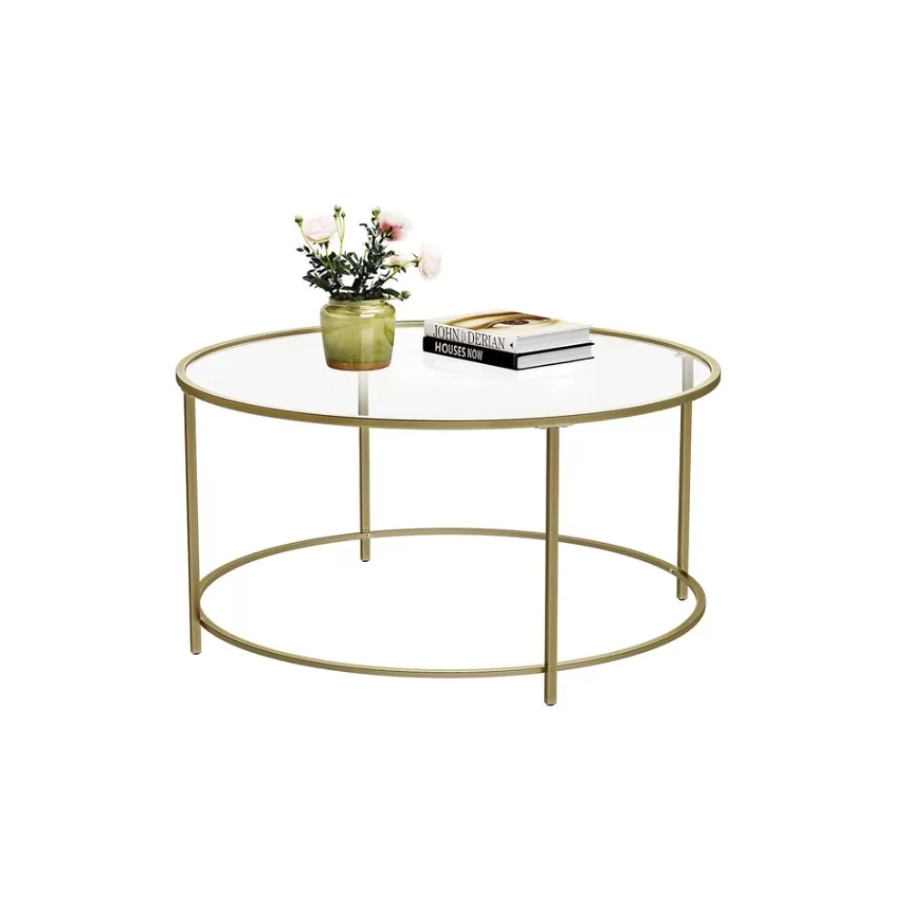Cheap SONGMICS Runder Couchtisch mit Glasoberfläche