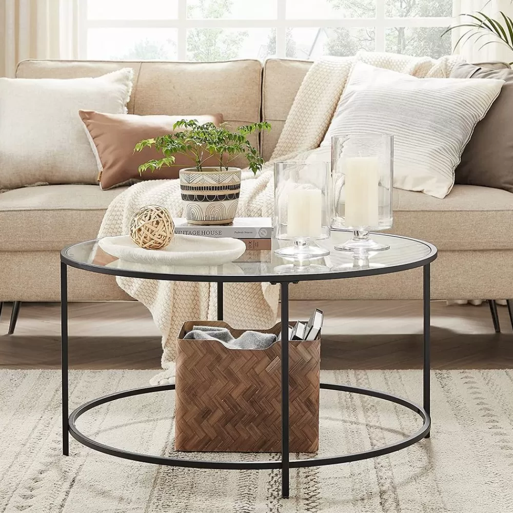 Outlet SONGMICS Runder Couchtisch mit schwarzem Metallgestell