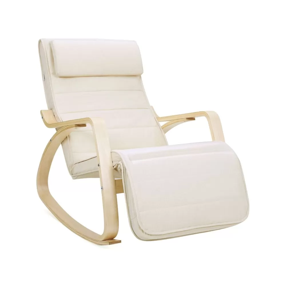 Clearance SONGMICS Schaukelstuhl Birkenholz Beige