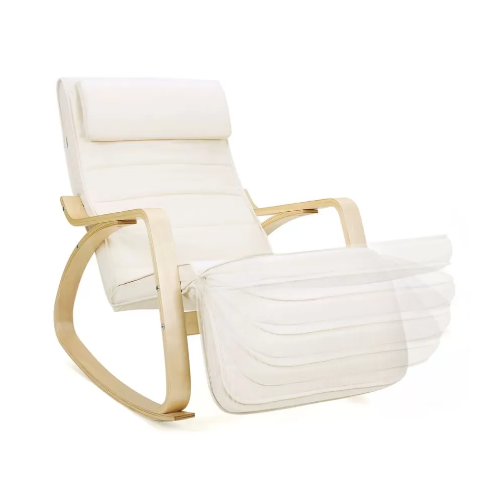 Clearance SONGMICS Schaukelstuhl Birkenholz Beige