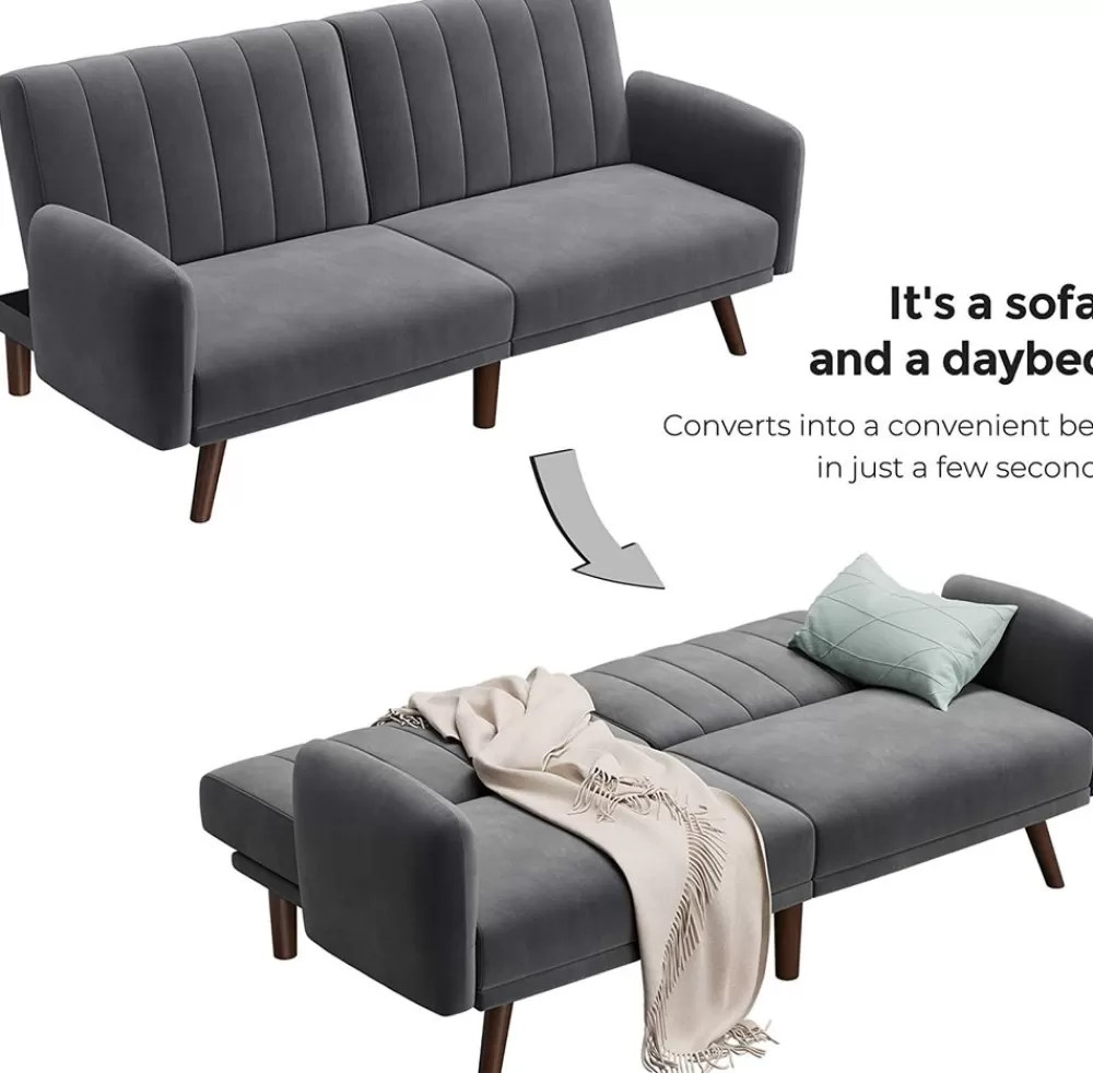 Fashion SONGMICS Schlafsofa mit Bezug aus Samt Grau