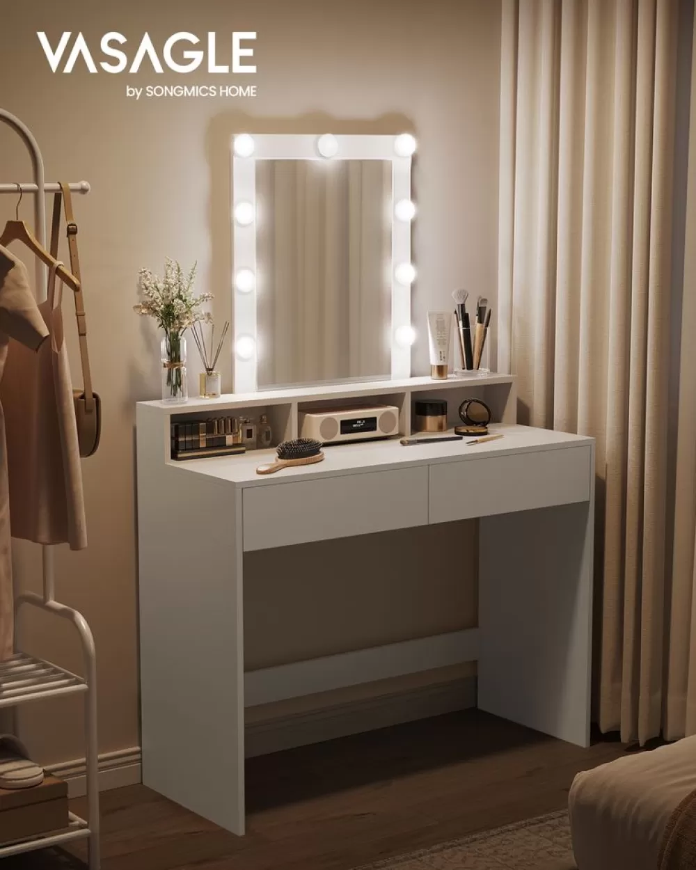 Best SONGMICS Schminktisch mit LED-Beleuchtung modern weiß Weiβ