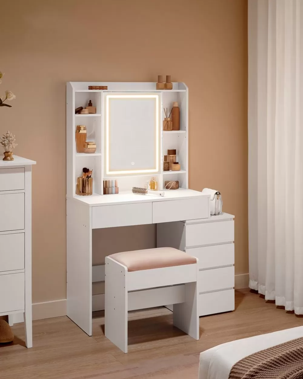 Flash Sale SONGMICS Schminktisch mit LED-Beleuchtung modern wolkenweiß