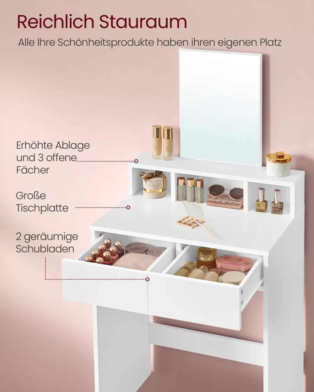 schminktisch_mit_spiegel_und__schubladen_pastellrosa_10.webp Online SONGMICS Schminktisch mit Spiegel und 2 Schubladen pastellrosa