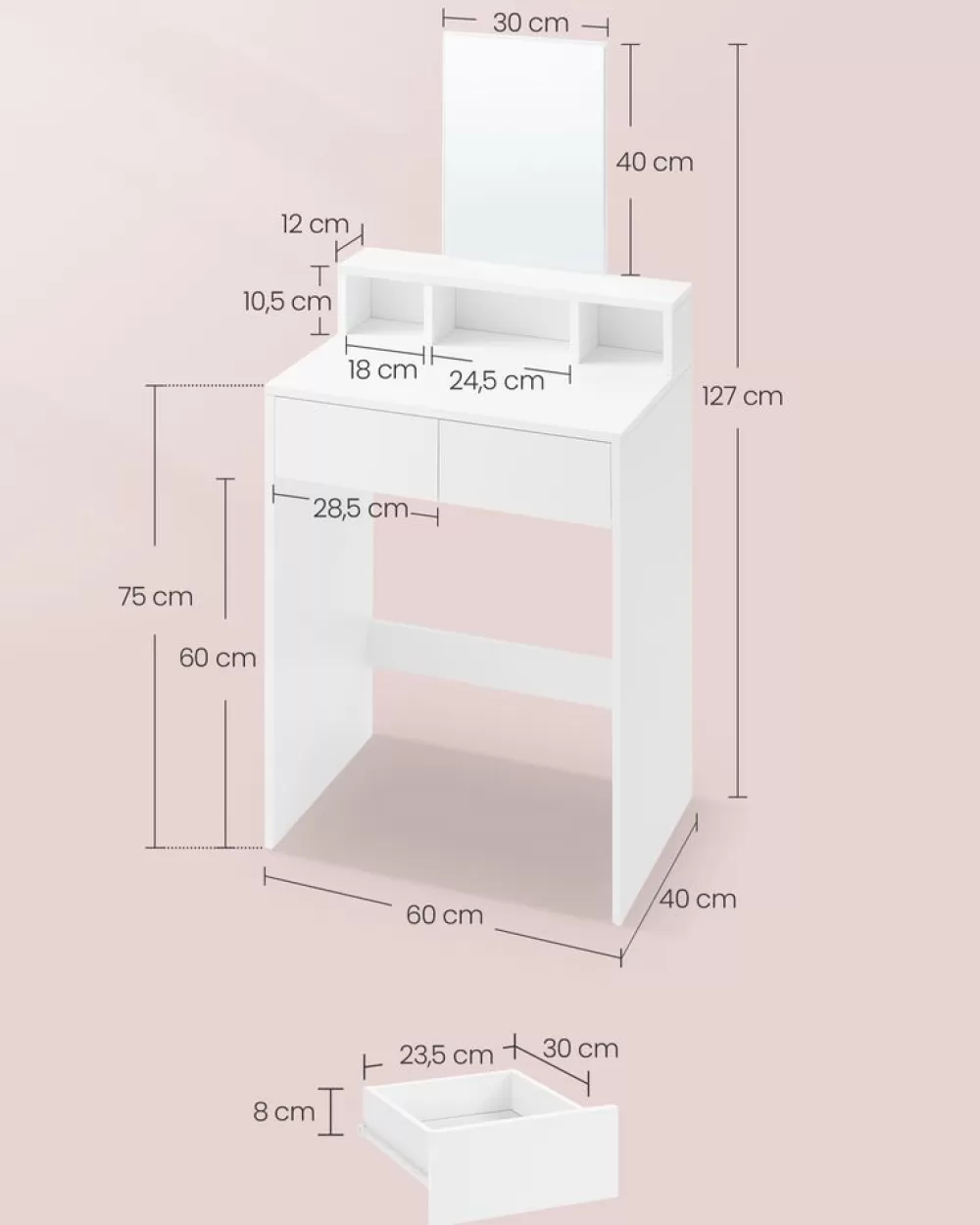 schminktisch_mit_spiegel_und__schubladen_pastellrosa_11.webp Online SONGMICS Schminktisch mit Spiegel und 2 Schubladen pastellrosa