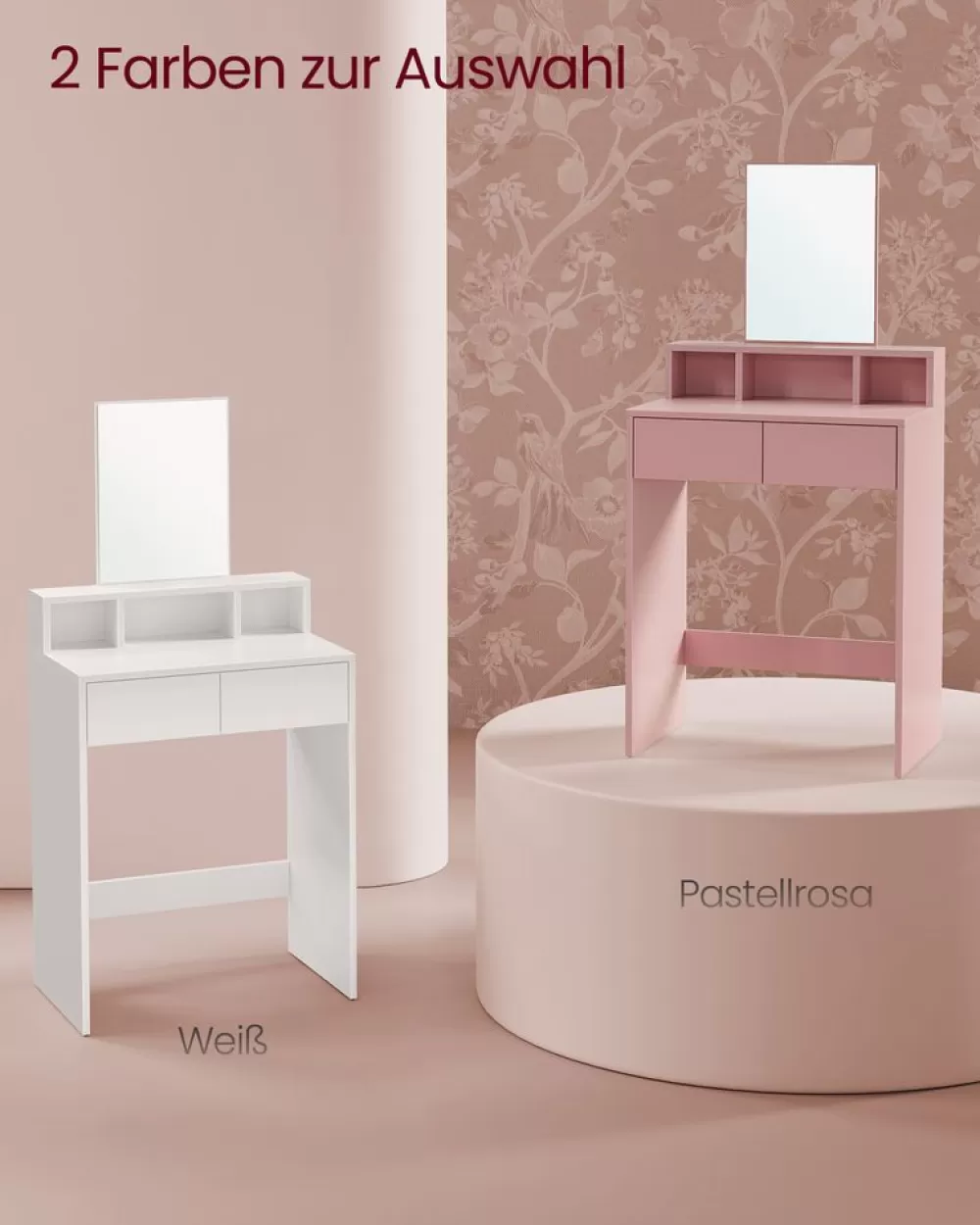 schminktisch_mit_spiegel_und__schubladen_pastellrosa_13.webp Online SONGMICS Schminktisch mit Spiegel und 2 Schubladen pastellrosa