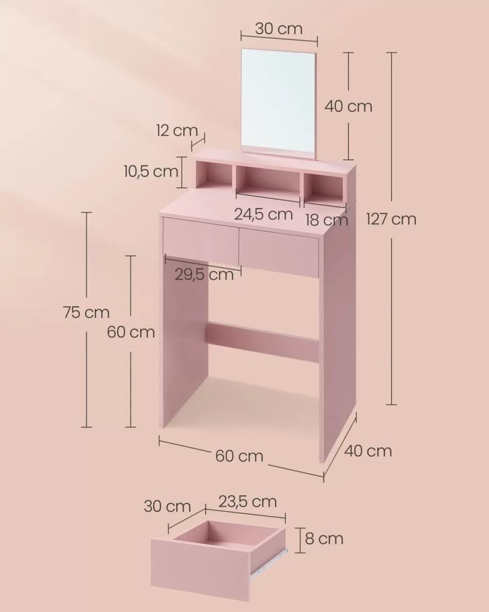 schminktisch_mit_spiegel_und__schubladen_pastellrosa_4.webp Online SONGMICS Schminktisch mit Spiegel und 2 Schubladen pastellrosa