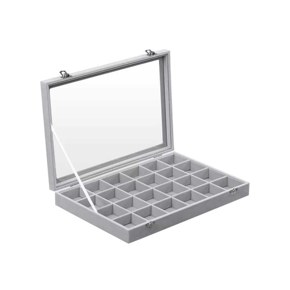 Fashion SONGMICS Schmuckbox mit Glasdeckel grau