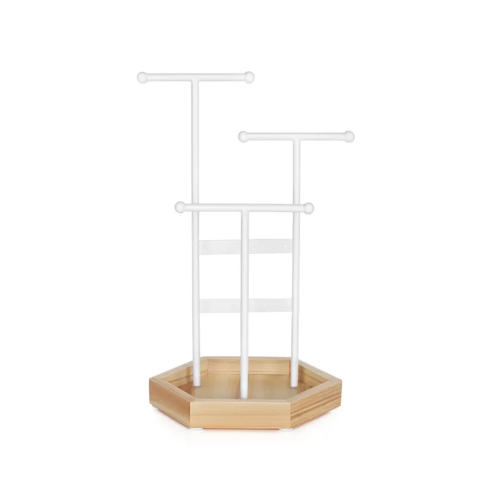 Hot SONGMICS Schmuckhalter aus Metall und Holz Weiß