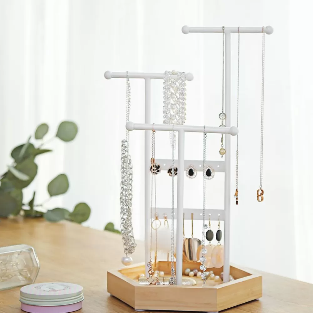 Hot SONGMICS Schmuckhalter aus Metall und Holz Weiß