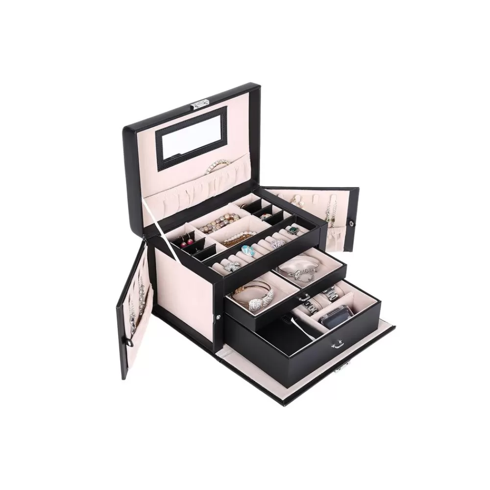Clearance SONGMICS Schmuckkasten Kunstleder Schwarz