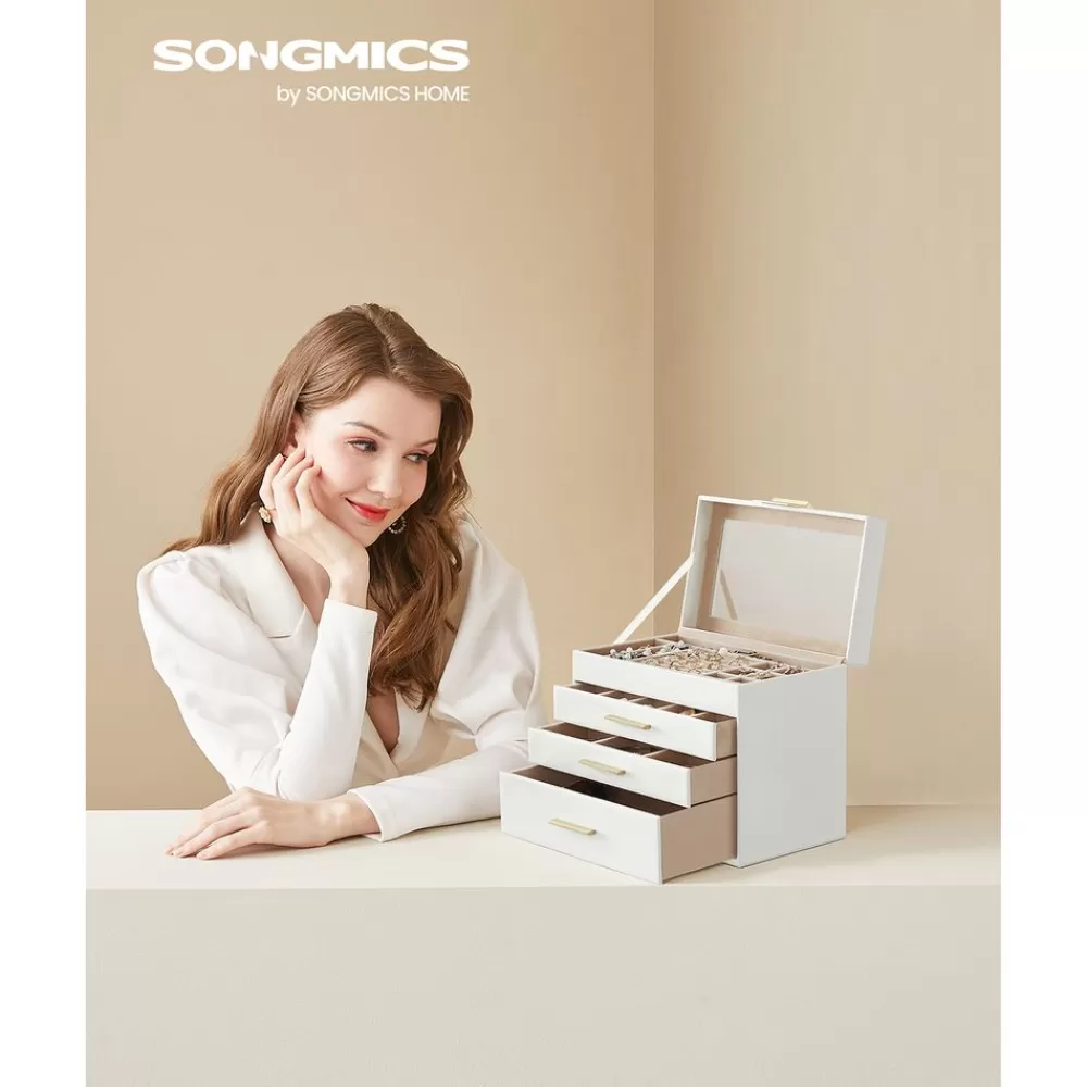 Sale SONGMICS Schmuckkästchen 4 Ebenen mit Glasdeckel