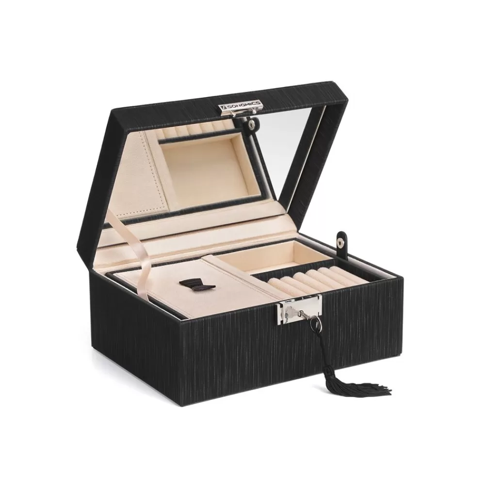 Sale SONGMICS Schmuckschatulle mit Spiegel Schwarz