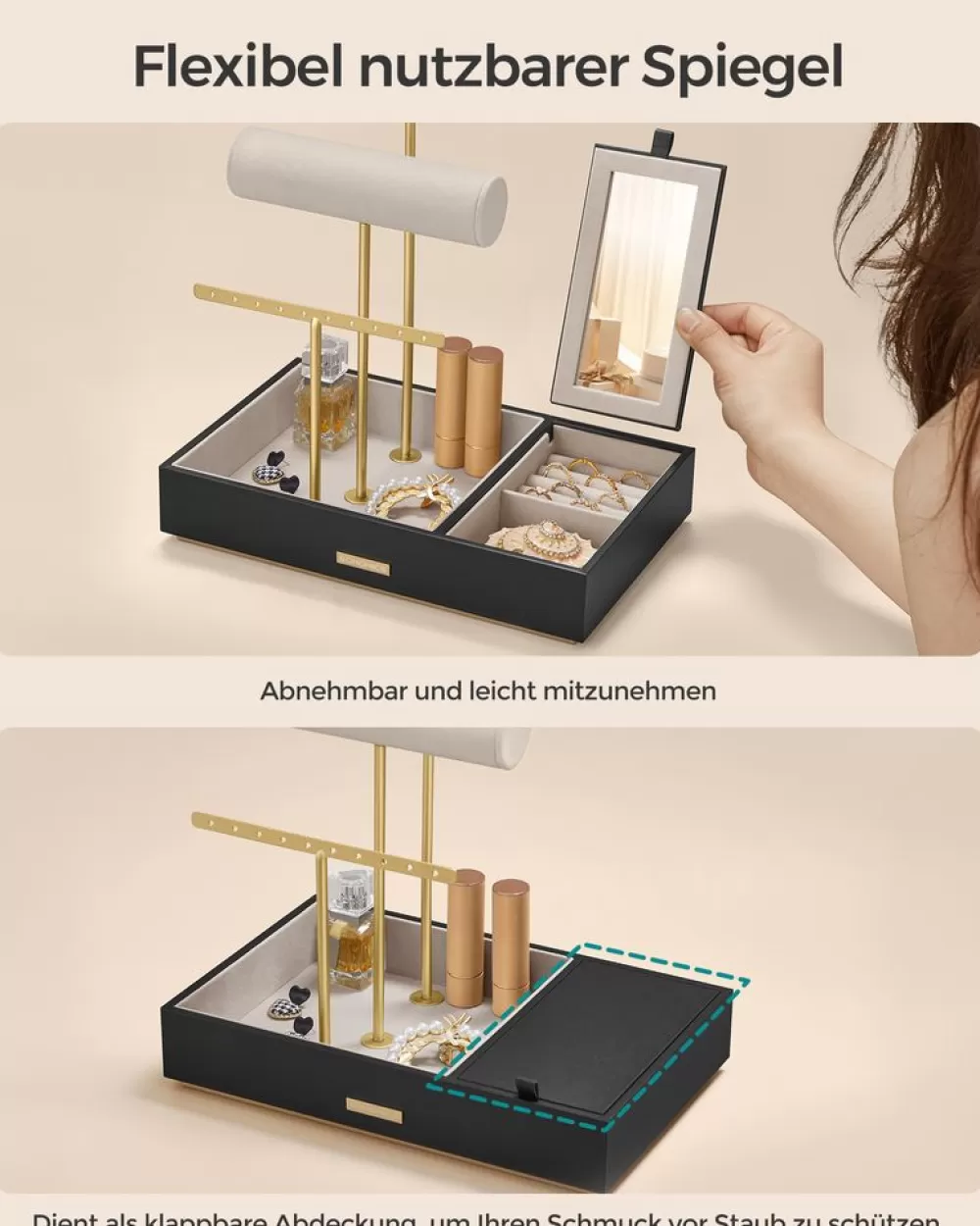 schmuckstnder_mit_spiegel_geschenkidee_goldfarbenwei_10.webp Best Sale SONGMICS Schmuckständer mit Spiegel Geschenkidee goldfarben-weiß