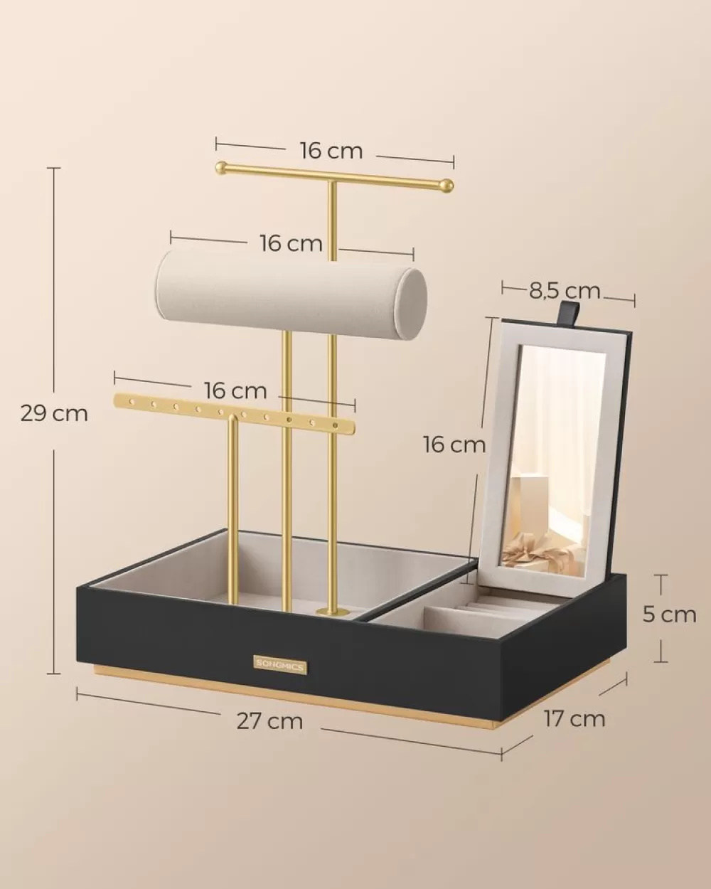 schmuckstnder_mit_spiegel_geschenkidee_goldfarbenwei_11.webp Best Sale SONGMICS Schmuckständer mit Spiegel Geschenkidee goldfarben-weiß