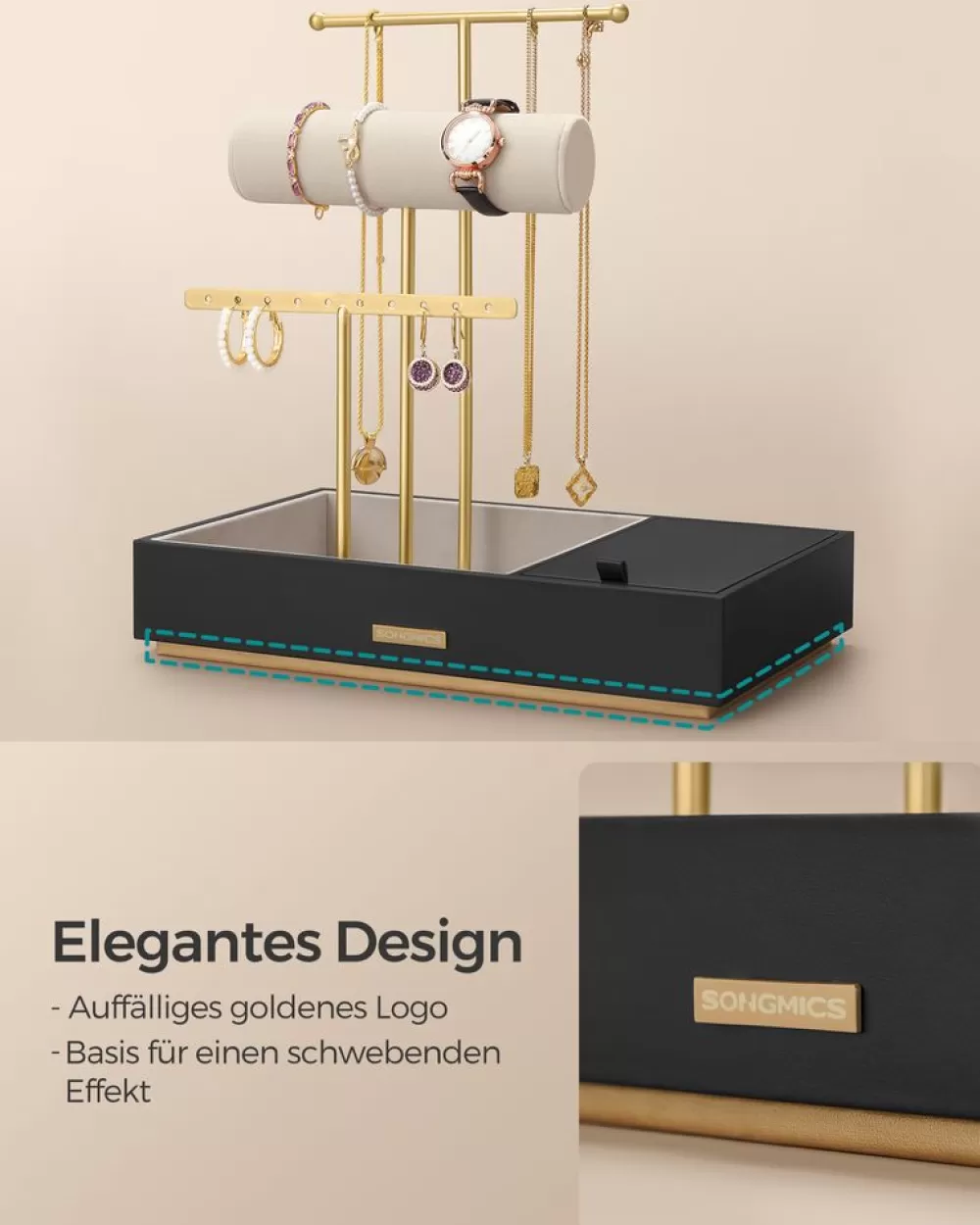 schmuckstnder_mit_spiegel_geschenkidee_goldfarbenwei_12.webp Best Sale SONGMICS Schmuckständer mit Spiegel Geschenkidee goldfarben-weiß