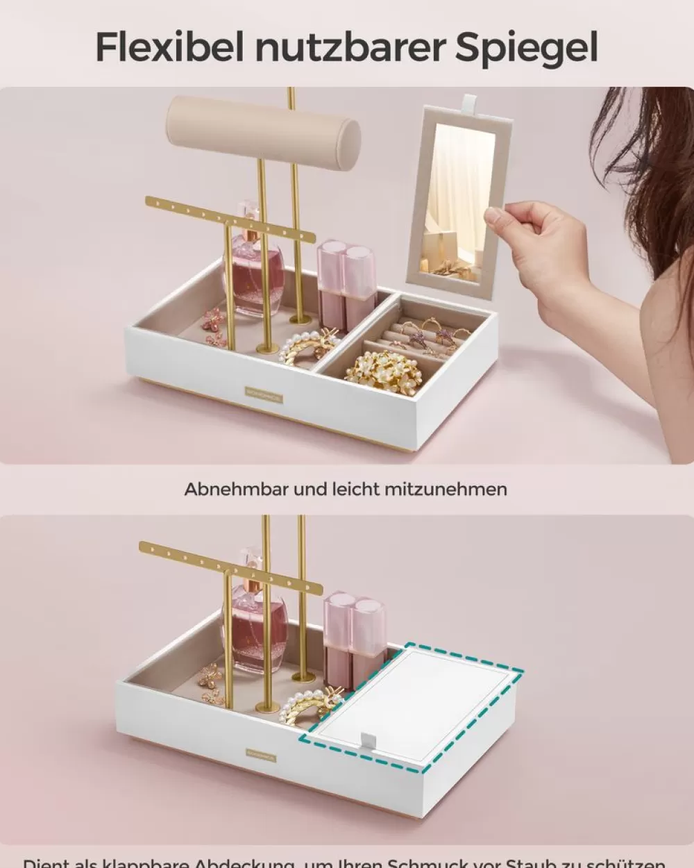 schmuckstnder_mit_spiegel_geschenkidee_goldfarbenwei_3.webp Best Sale SONGMICS Schmuckständer mit Spiegel Geschenkidee goldfarben-weiß