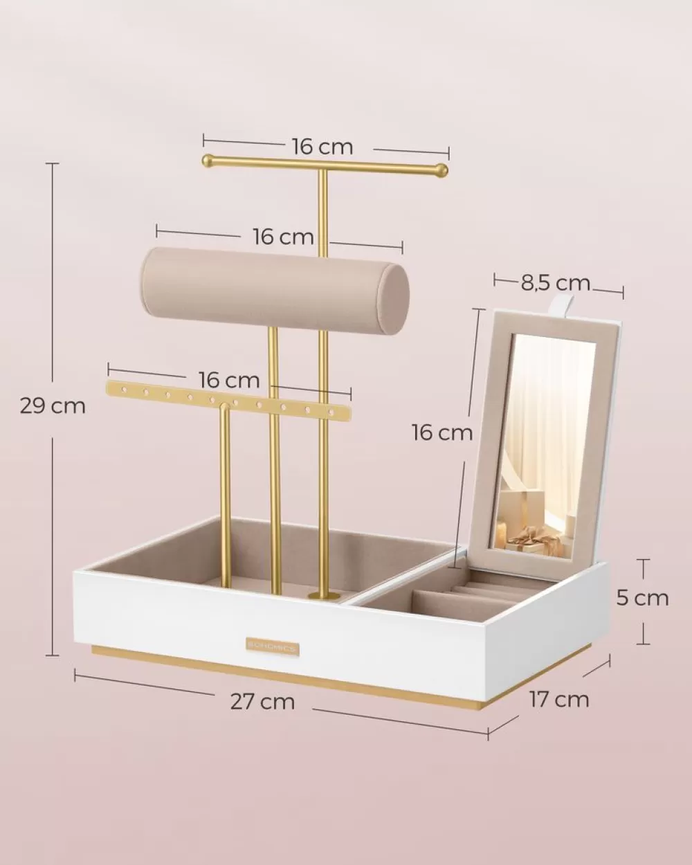 schmuckstnder_mit_spiegel_geschenkidee_goldfarbenwei_4.webp Best Sale SONGMICS Schmuckständer mit Spiegel Geschenkidee goldfarben-weiß