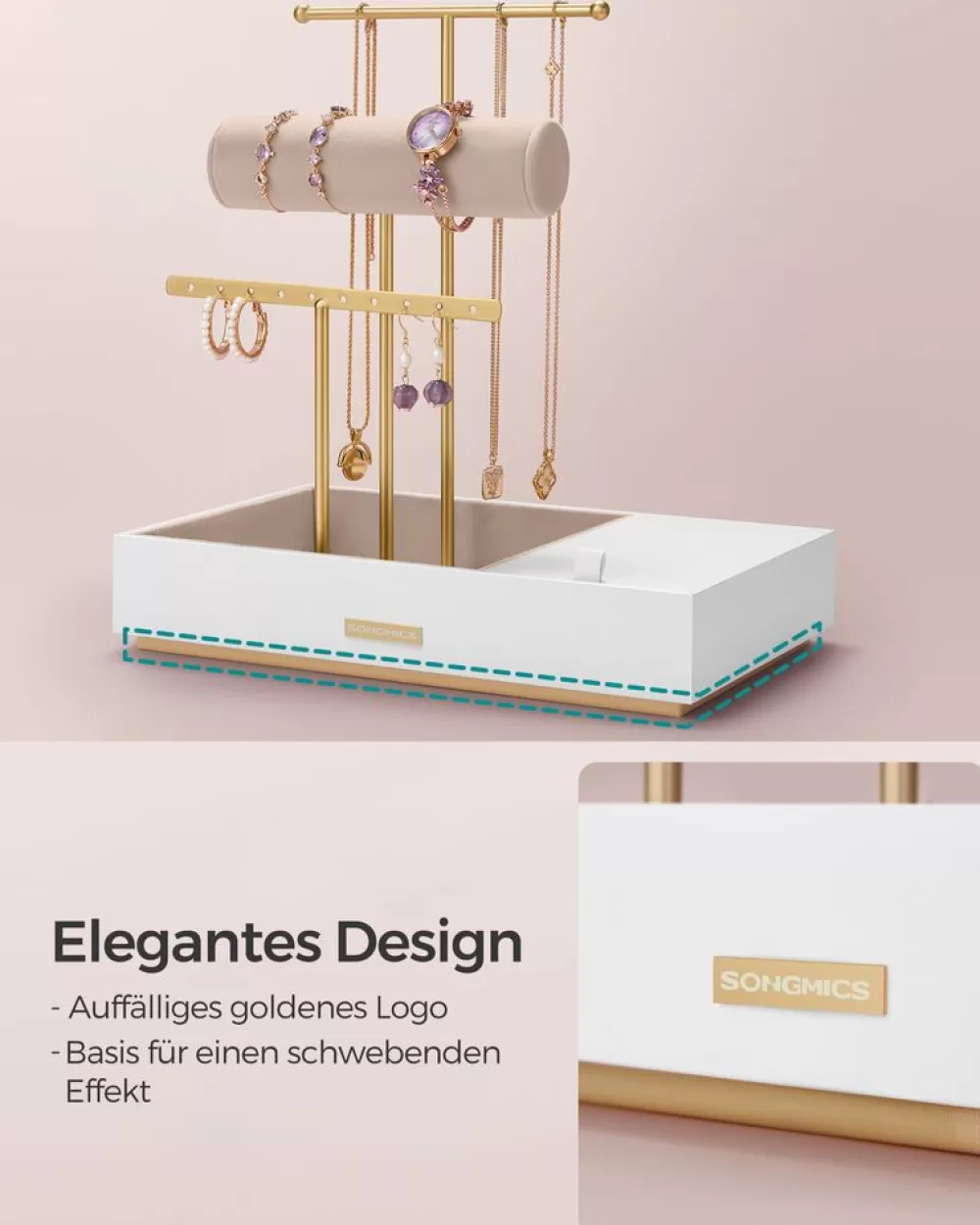 schmuckstnder_mit_spiegel_geschenkidee_goldfarbenwei_5.webp Best Sale SONGMICS Schmuckständer mit Spiegel Geschenkidee goldfarben-weiß