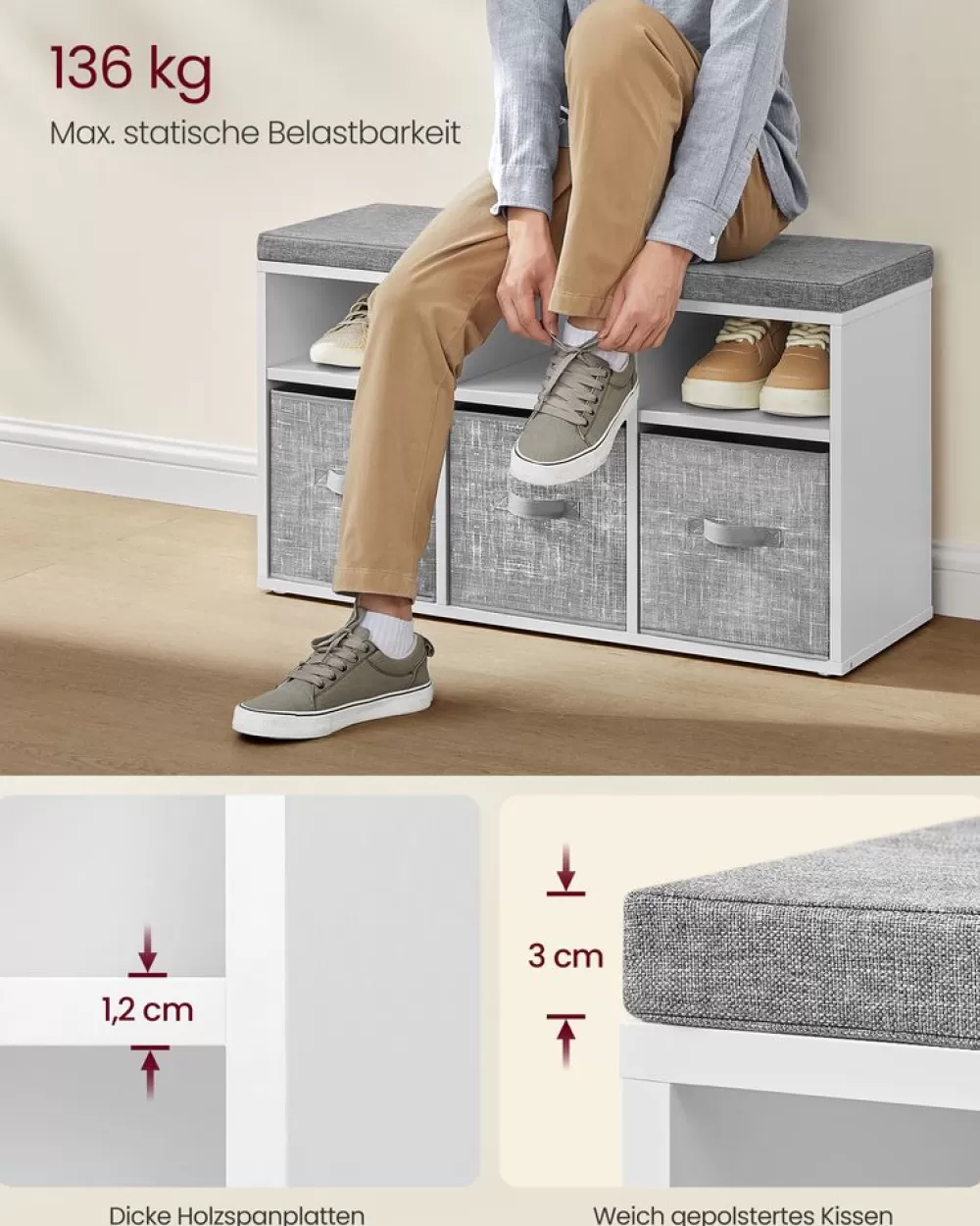 schuhbank_mit__fchern_und__ablagen_wolkenweitaubengrau_3.webp Discount SONGMICS Schuhbank mit 6 Fächern und 3 Ablagen wolkenweiß-Taubengrau