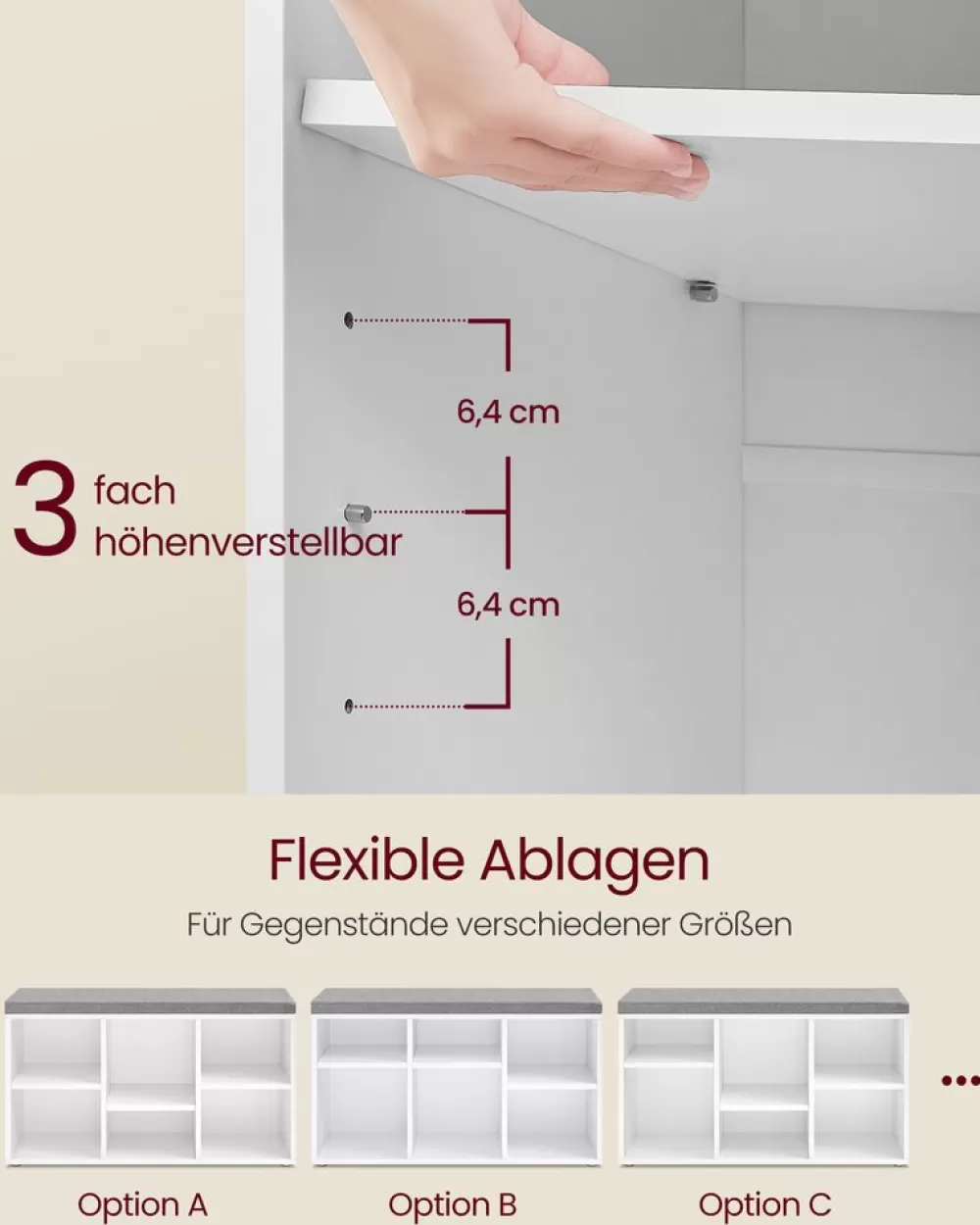 schuhbank_mit__fchern_und__ablagen_wolkenweitaubengrau_4.webp Discount SONGMICS Schuhbank mit 6 Fächern und 3 Ablagen wolkenweiß-Taubengrau