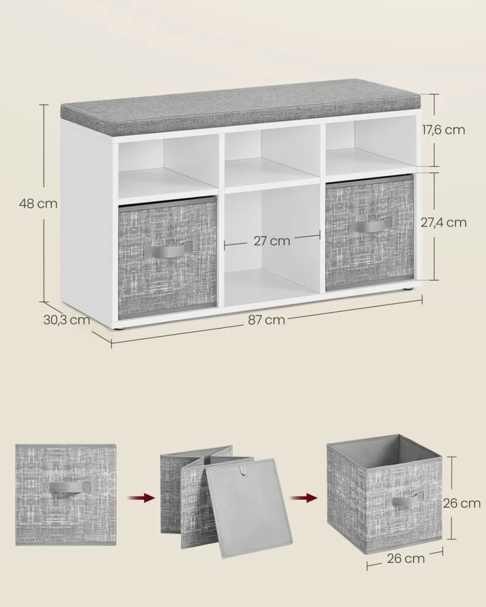 schuhbank_mit__fchern_und__ablagen_wolkenweitaubengrau_5.webp Discount SONGMICS Schuhbank mit 6 Fächern und 3 Ablagen wolkenweiß-Taubengrau