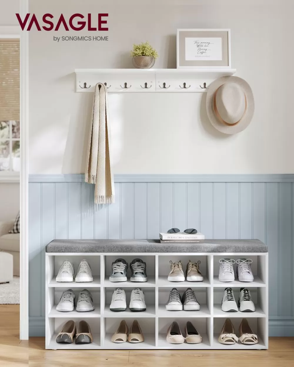Fashion SONGMICS Schuhbank Sitzbank mit Stauraum 12 Fächer klassikweiß