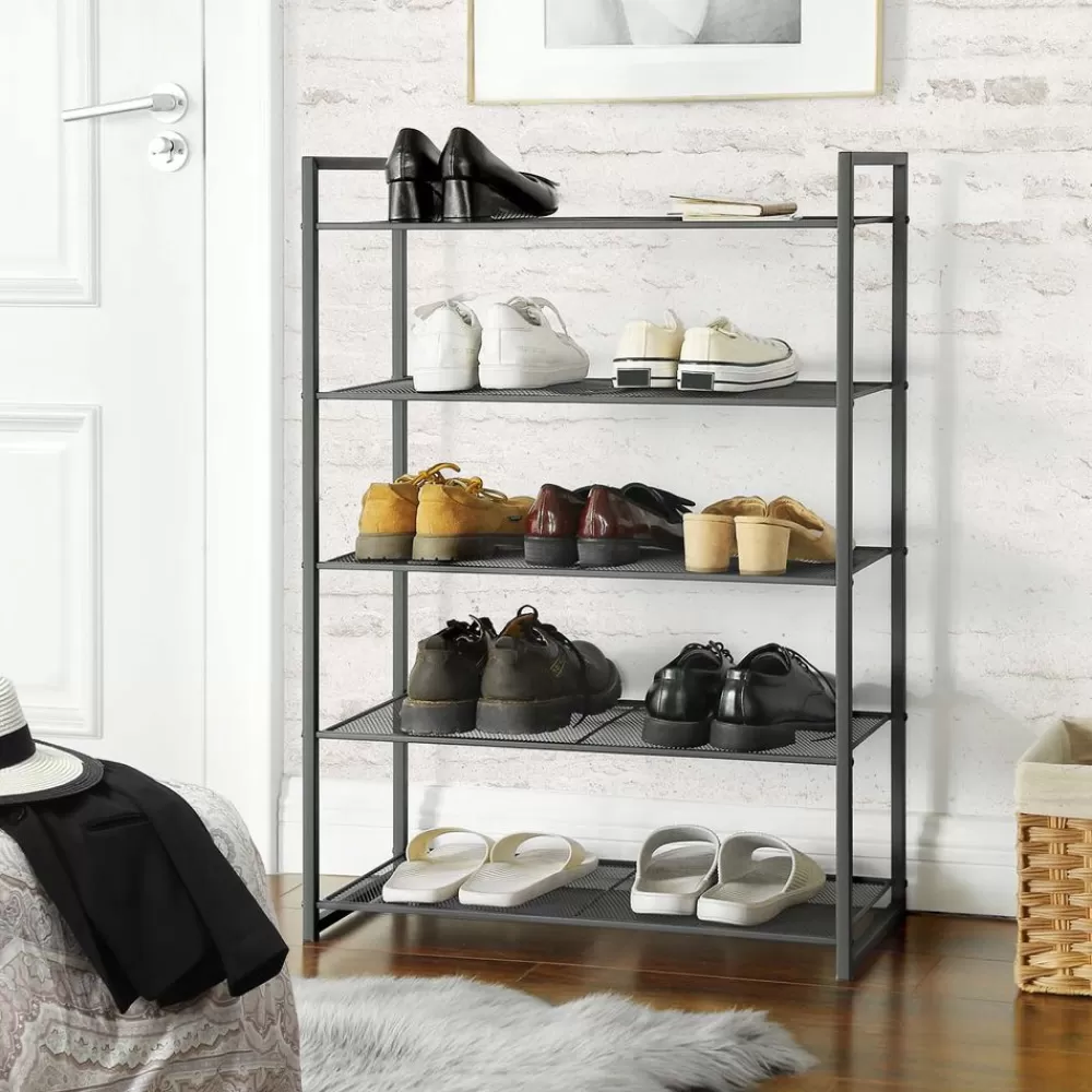Store SONGMICS Schuhregal 5 Gitterablagen Rauchgrau