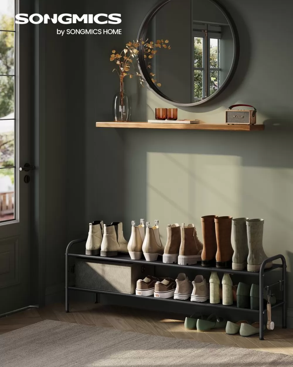 Best SONGMICS Schuhregal mit 2 Ebenen für 12 Paar Schuhe tintenschwarz