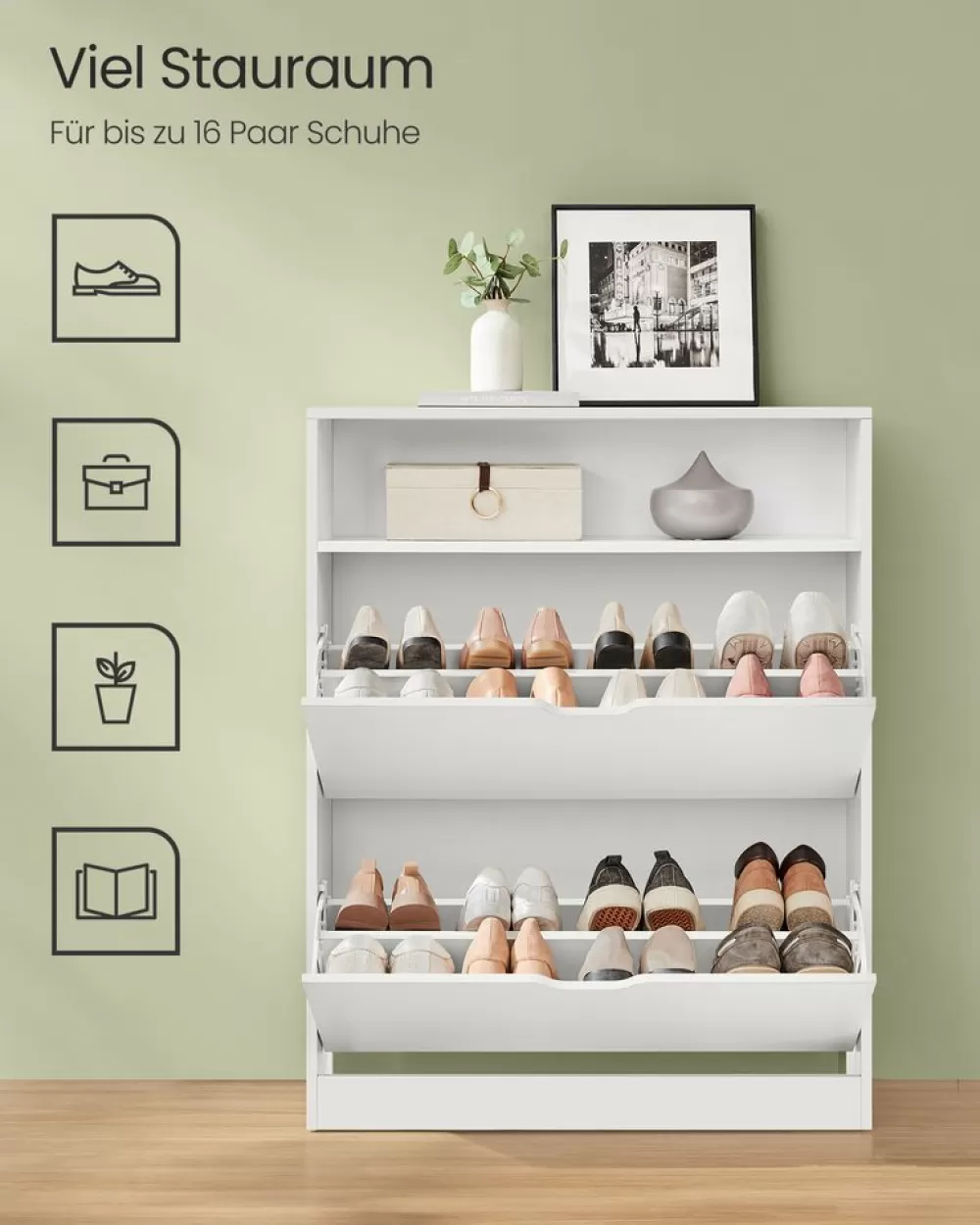 Hot SONGMICS Schuhschrank 2 Klappen offenes Fach vintagebraun