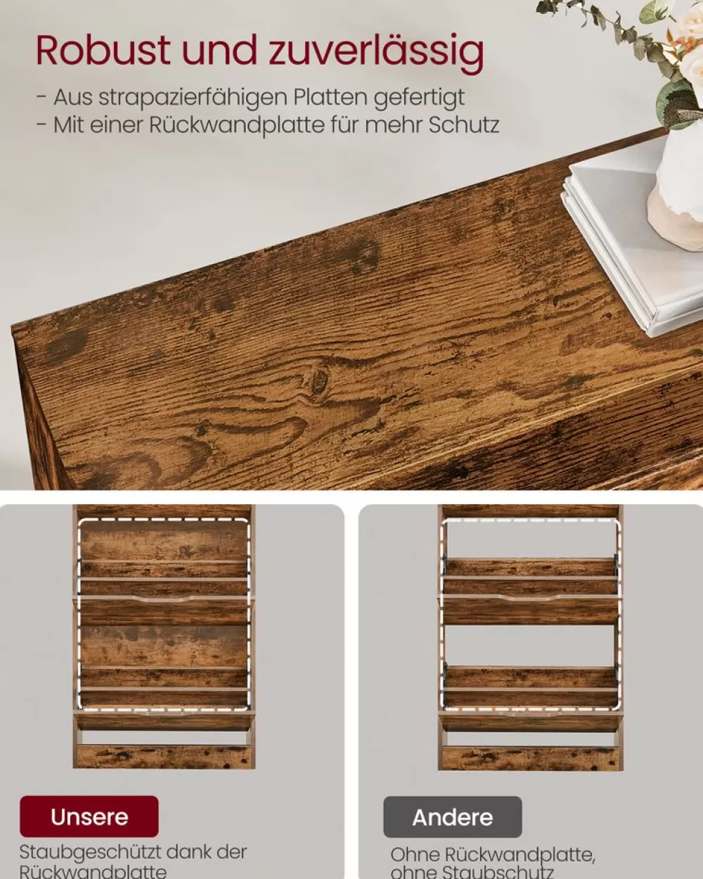 Hot SONGMICS Schuhschrank 2 Klappen offenes Fach vintagebraun
